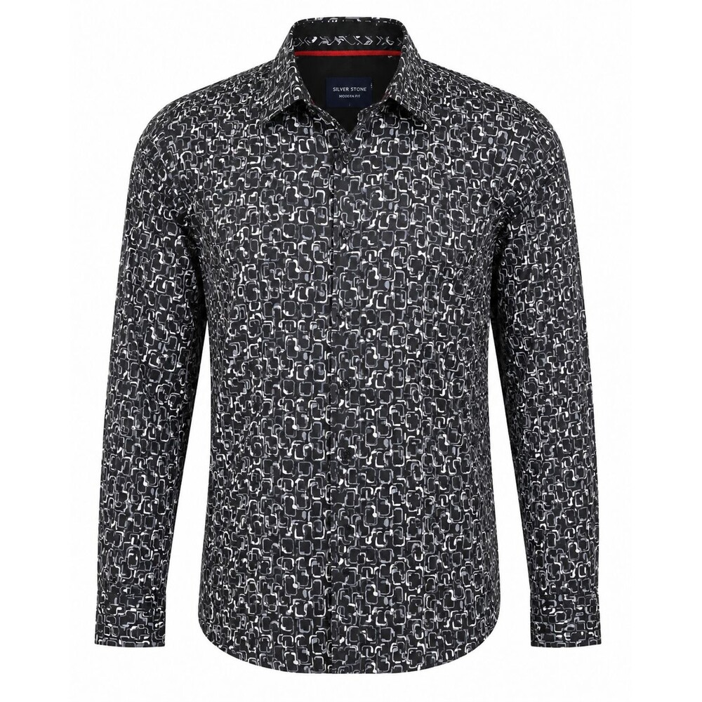 Silver Stone Modern Fit Geometric Print Button Front Shirt Men's Size L
